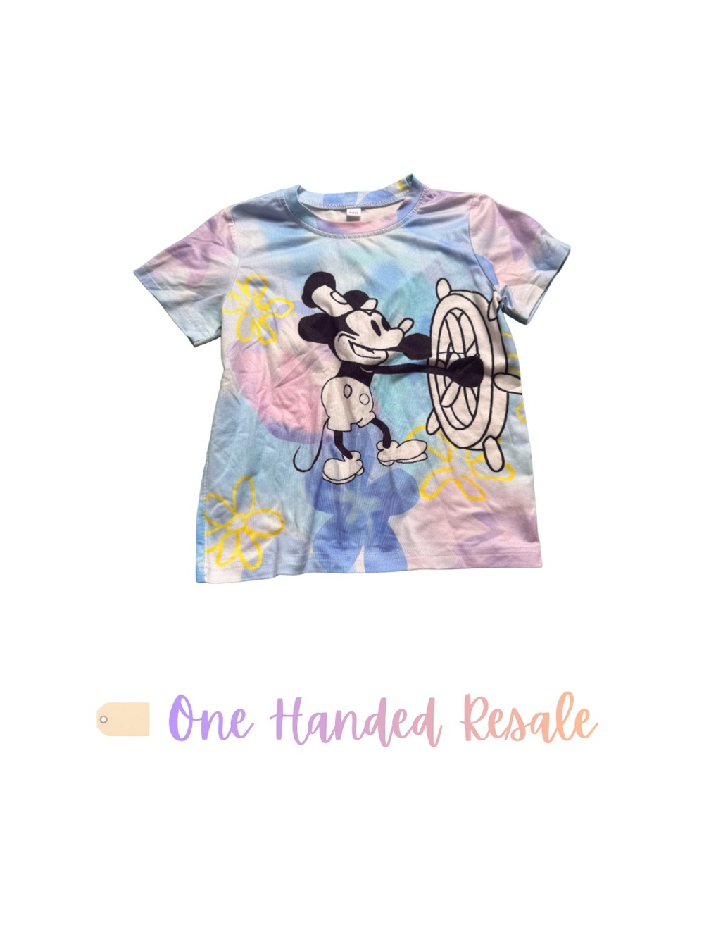 ⚓️ Kids Vintage Look Mickey Mouse Graphic Tee Pastel Tie Dye Floral 100 (3T)